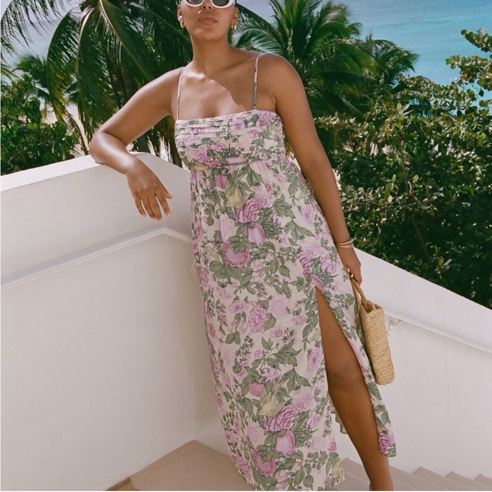 Abercrombie & Fitch Cream Floral Maxi Dress with Pink and Green Print - Picture 2 of 4